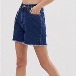 Dark stone wash blue mom shorts